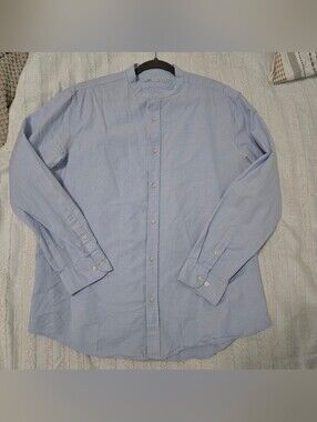 Zara - Collarless Long Sleeve Button Down Shirt - Light Blue